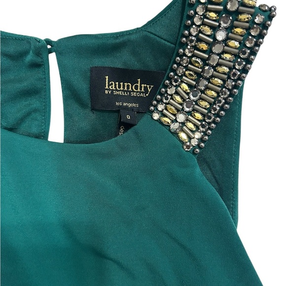 Laundry by Shelli Segal Gown Prom Dress Forest Green Size 0 Beaded Long Stretch - Picture 4 of 15